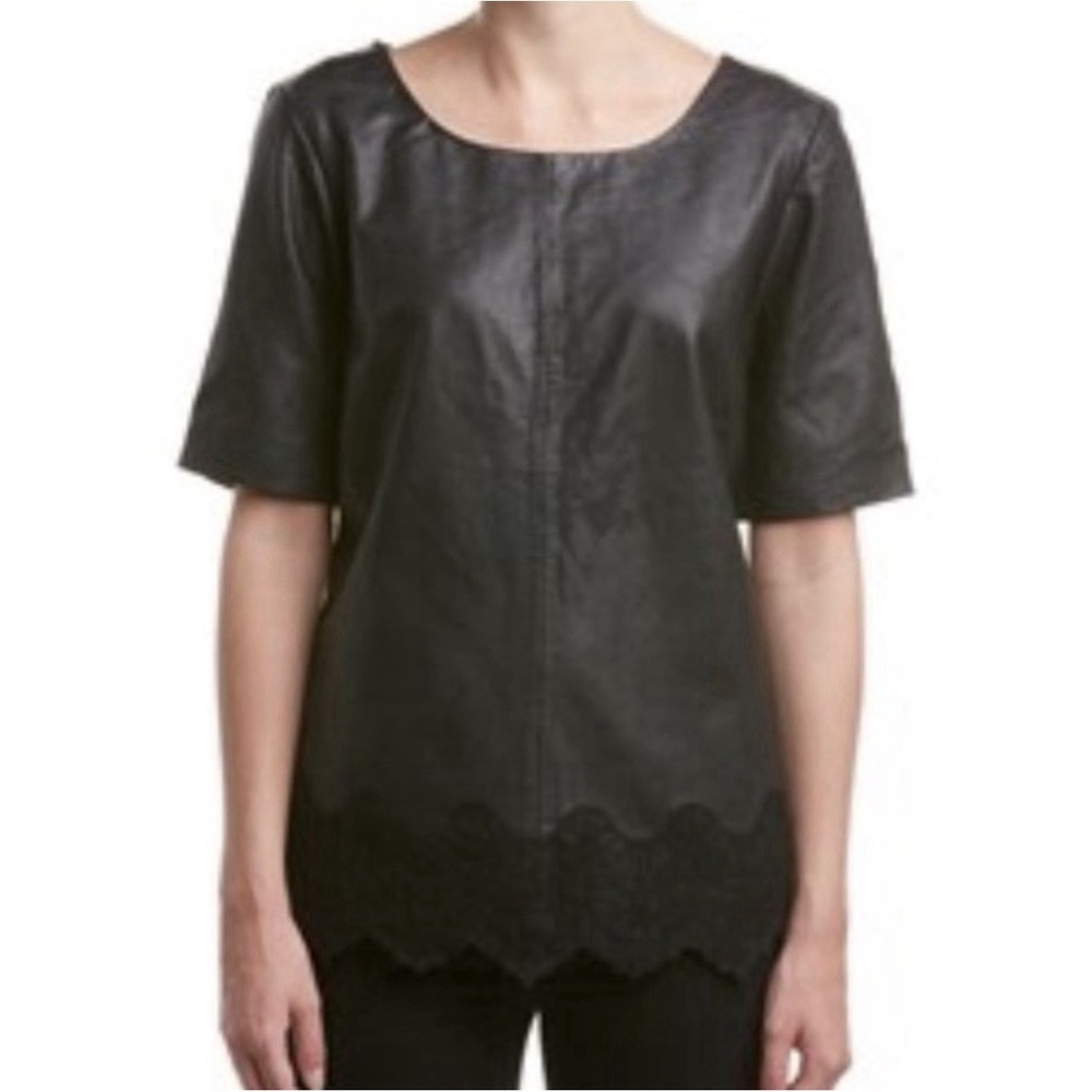 Scotch & Soda Maison Scotch Black Sheep Leather Top Lace Trim Size 3 Large Rock